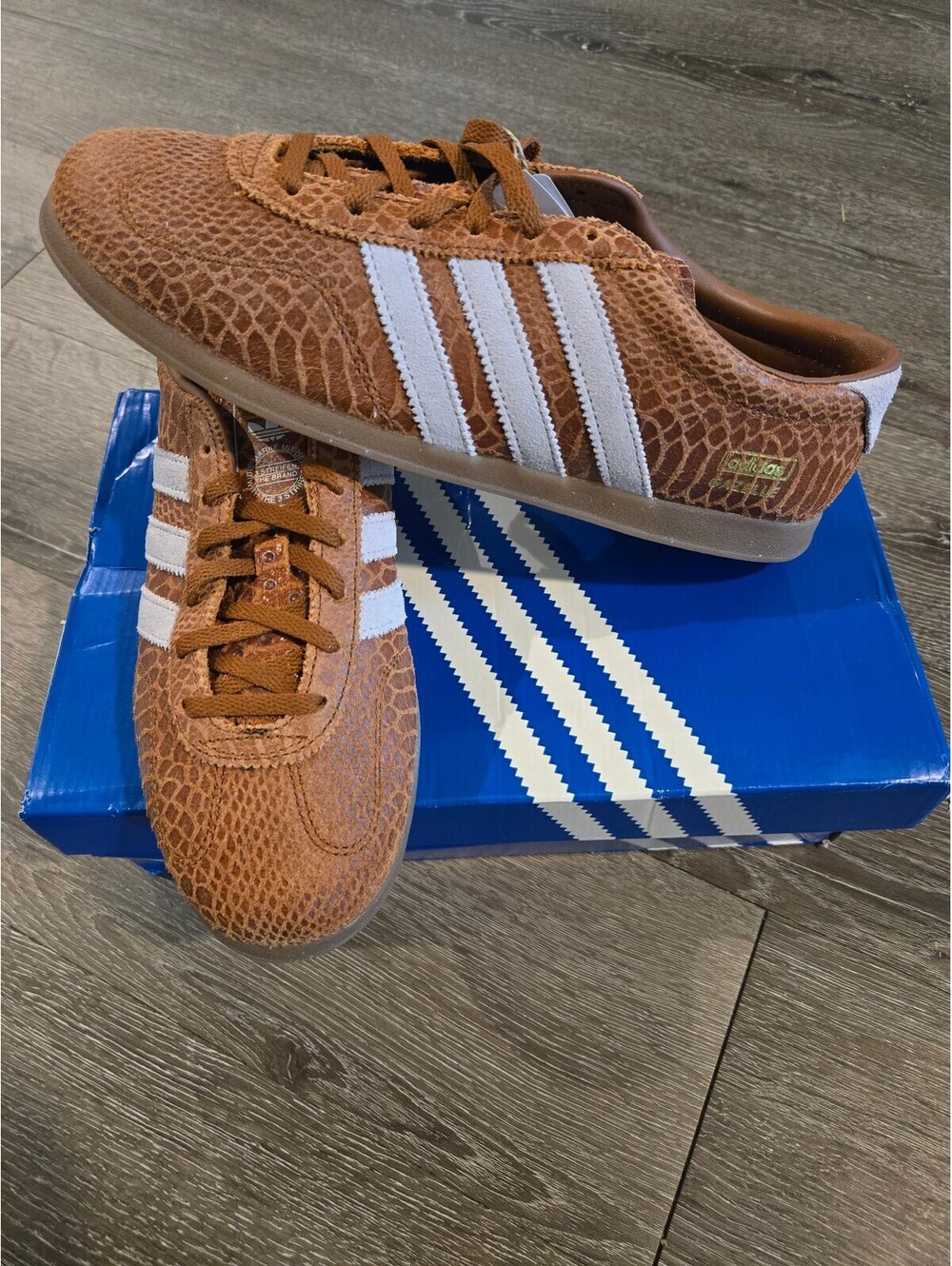 adidas Gazelle Lo Pro KI3578 Brown Snakeskin Gum Womens 9.5 New With Box